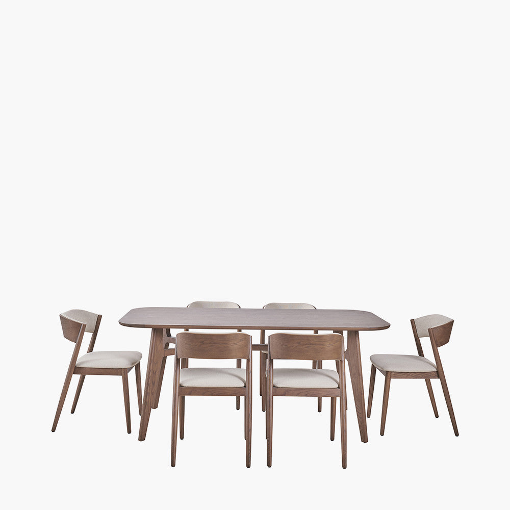 Elias Dark Ash Wood Retro Rectangle Dining Set with 6 Chairs